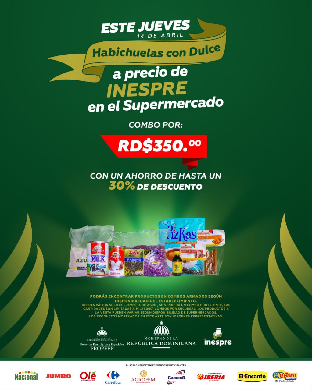 Supermercados venderán combos de habichuelas con dulce a precio de Inespre este&nbsp;jueves